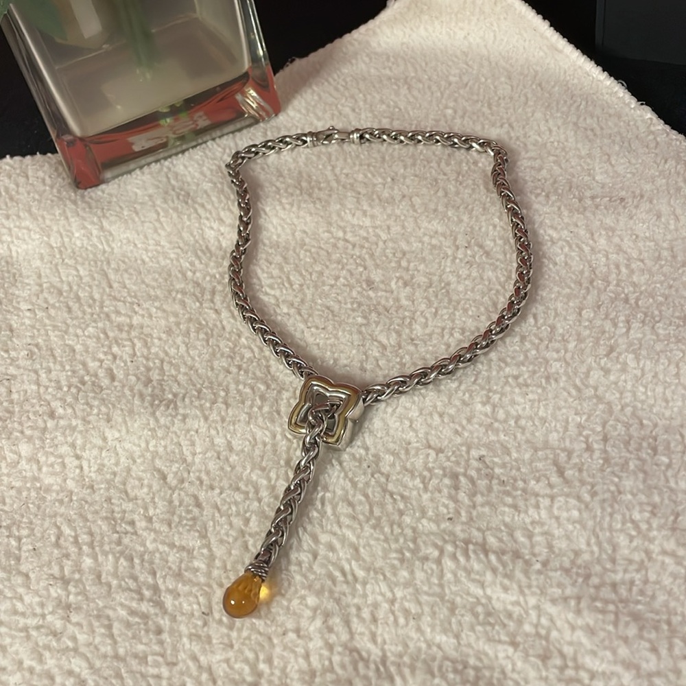 David Yurman Two-Tone Quatrefoil Lariat Adjustable Chain Necklace Citrine